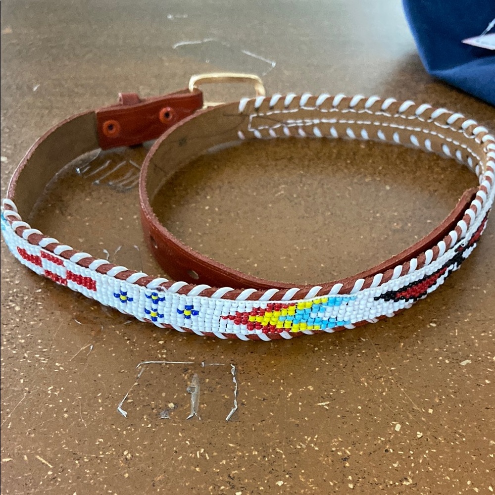 Vintage Indian Beaded Leather Belt with Colorful Design Native Souvenir 33”